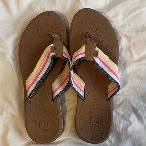 Roxy Brown Flip Flops with Striped Straps